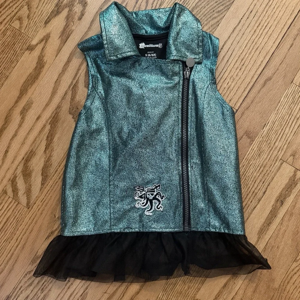 Disney Descendants 3 Uma Costume Vest Girls Size S 6/6X Teal Metallic Tulle